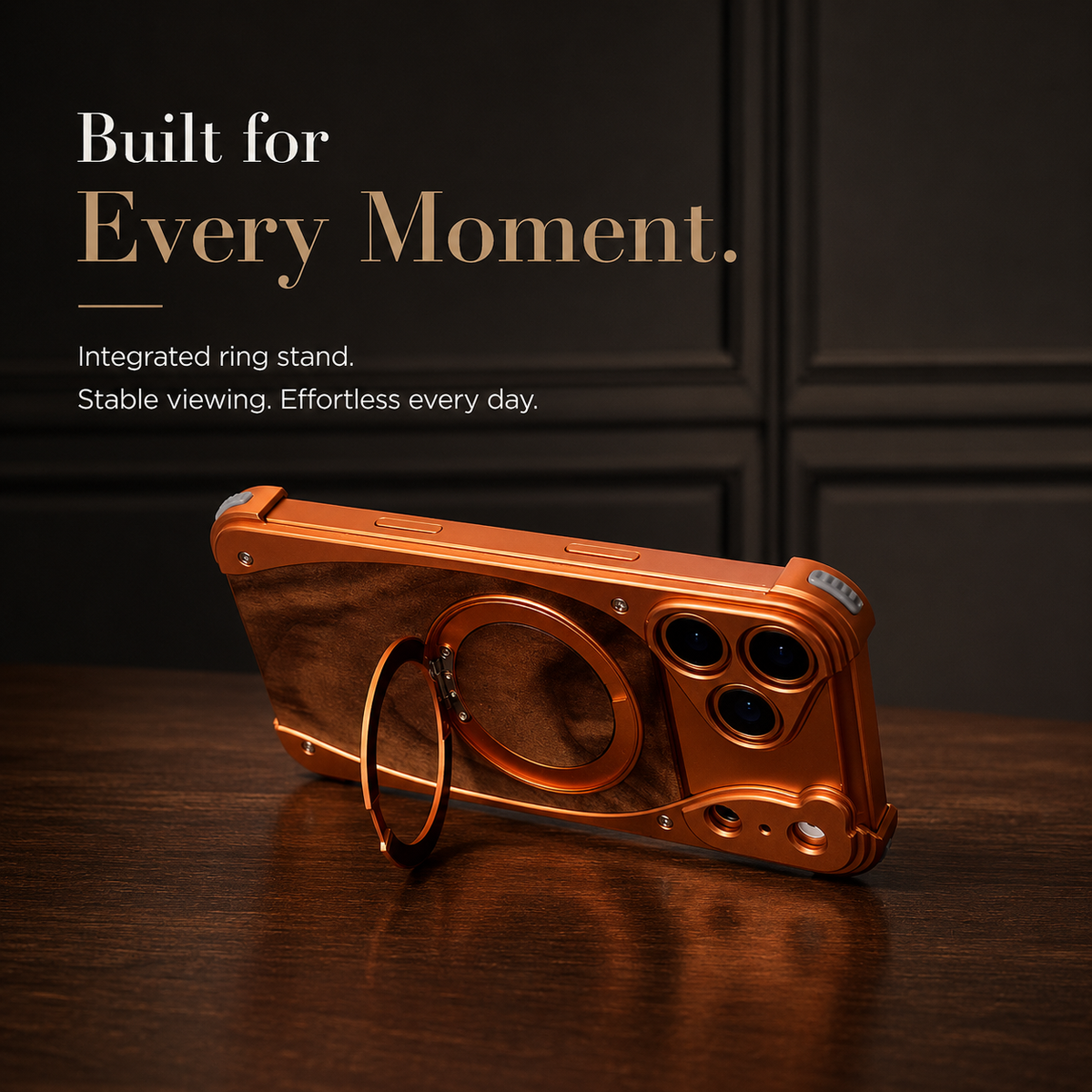 Premium iPhone Case MagSafe Compatible Walnut Wood Aluminum Cover Shockproof Protection