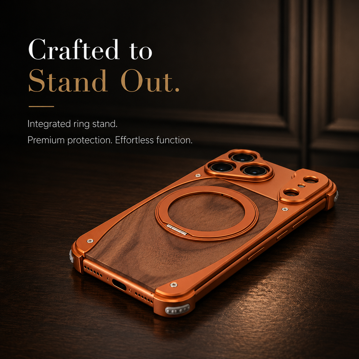 Premium iPhone Case MagSafe Compatible Walnut Wood Aluminum Cover Shockproof Protection