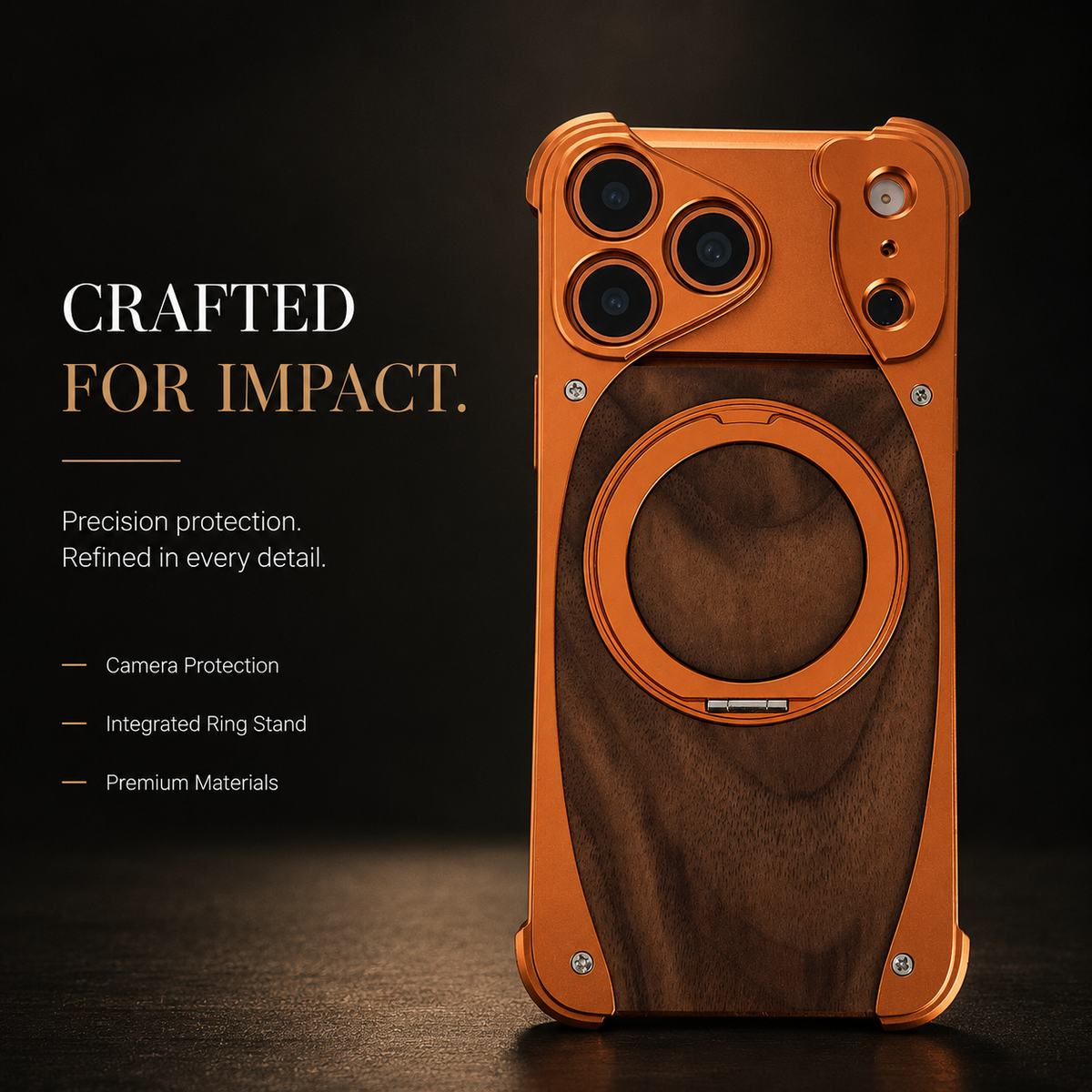 Premium iPhone Case MagSafe Compatible Walnut Wood Aluminum Cover Shockproof Protection