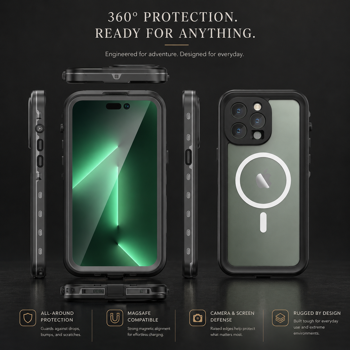 Premium iPhone Case MagSafe Compatible Waterproof IP68 Cover Full Body Protection