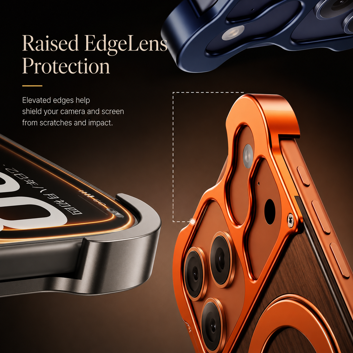 Premium iPhone Case MagSafe Compatible Wood Back Cover Aluminum Frame 360° Rotating Ring Stand Shockproof Protection