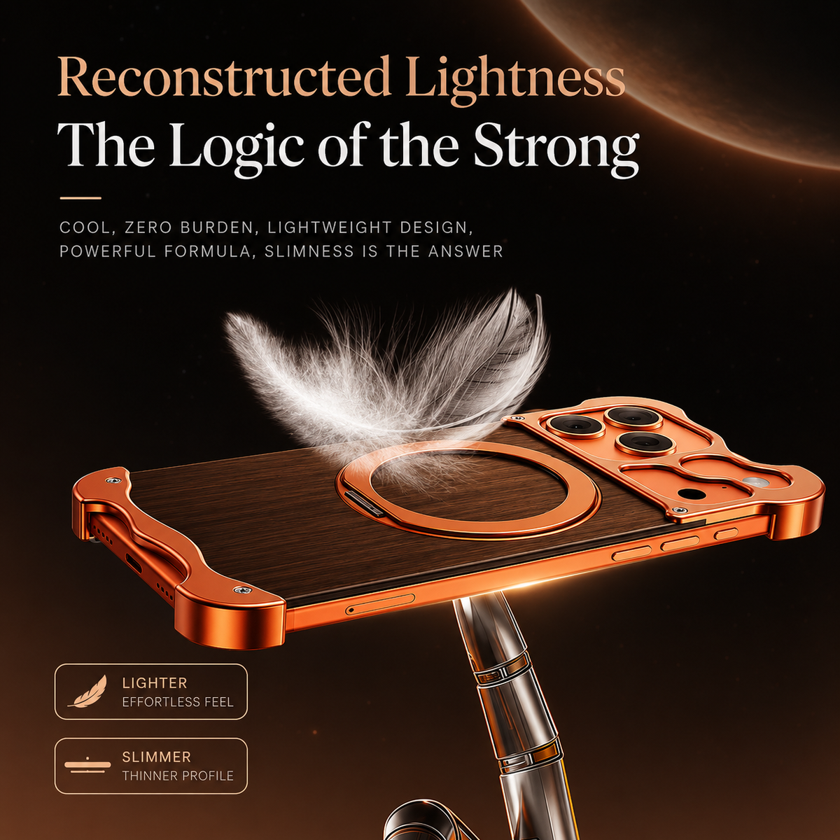 Premium iPhone Case MagSafe Compatible Wood Back Cover Aluminum Frame 360° Rotating Ring Stand Shockproof Protection