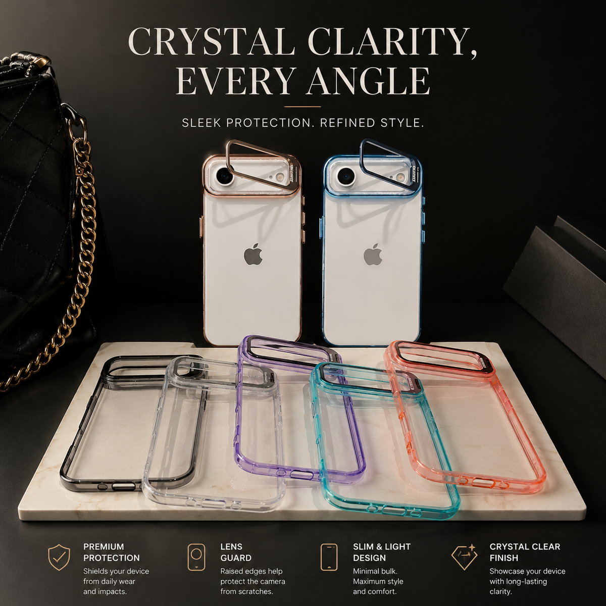 Premium iPhone Case MagSafe Crystal Clear Hard PC Bumper Shockproof Camera Lens Stand Armor Protection