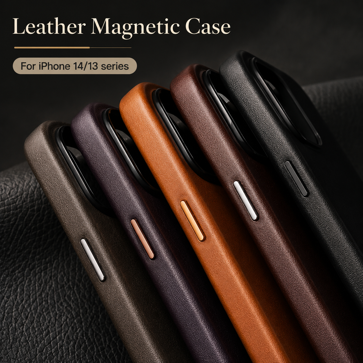 Premium iPhone Case MagSafe Leather Cover Strong Magnetic Support Shockproof Half Wrapped Slim Protective Design