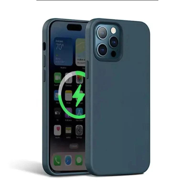 Premium iPhone Case MagSafe Leather Cover Strong Magnetic Support Shockproof Half Wrapped Slim Protective Design