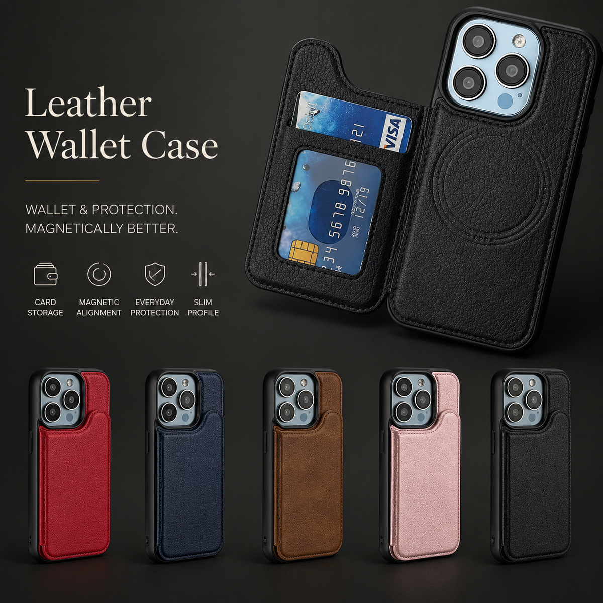 Premium iPhone Case MagSafe Magnetic Flip Leather Wallet Cover Card Holder Shockproof Anti Fingerprint Full Coverage