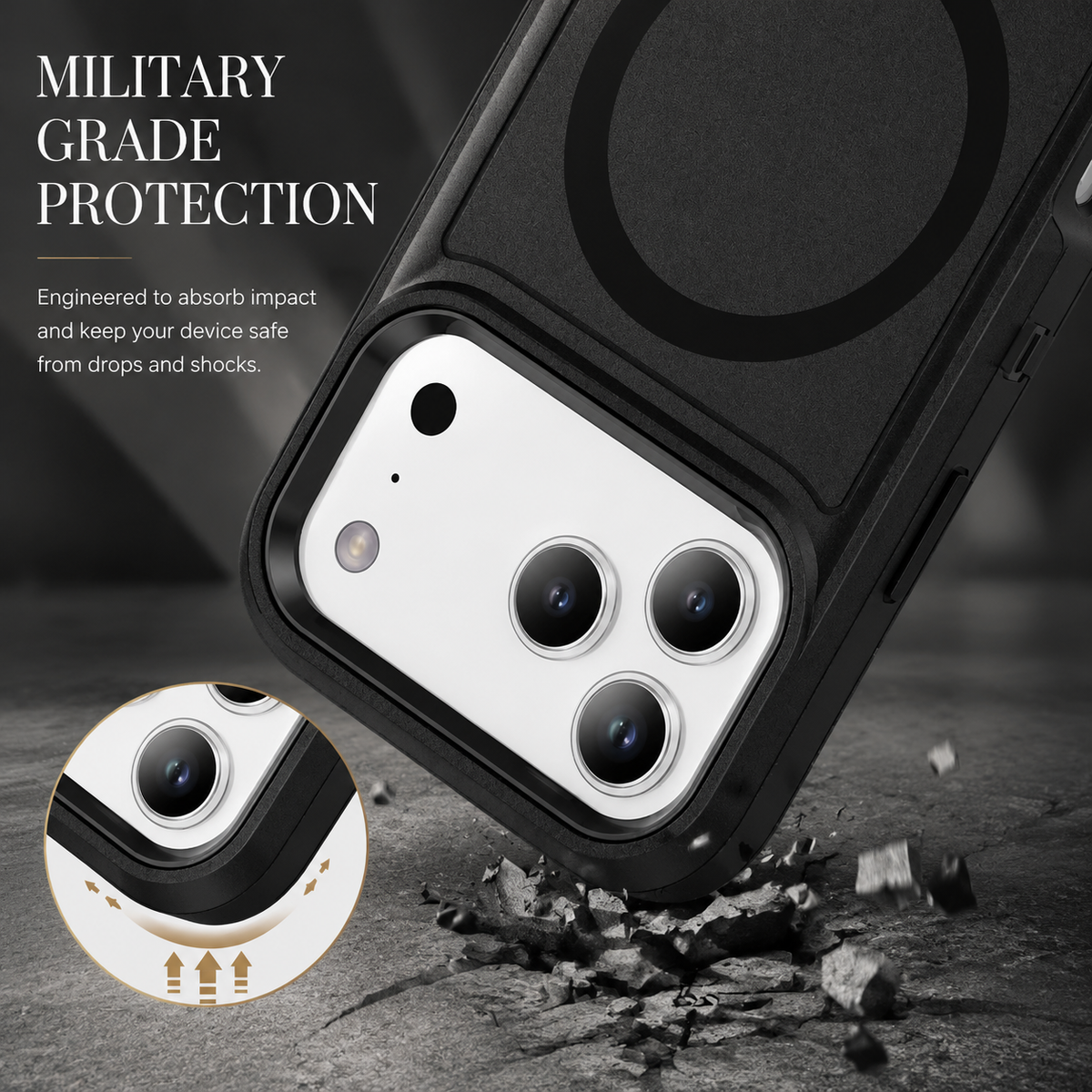 Premium iPhone Case MagSafe Rugged Armor Cover Shockproof PC TPU Defender Anti Slip Impact Resistant Durable Protective Full Coverage