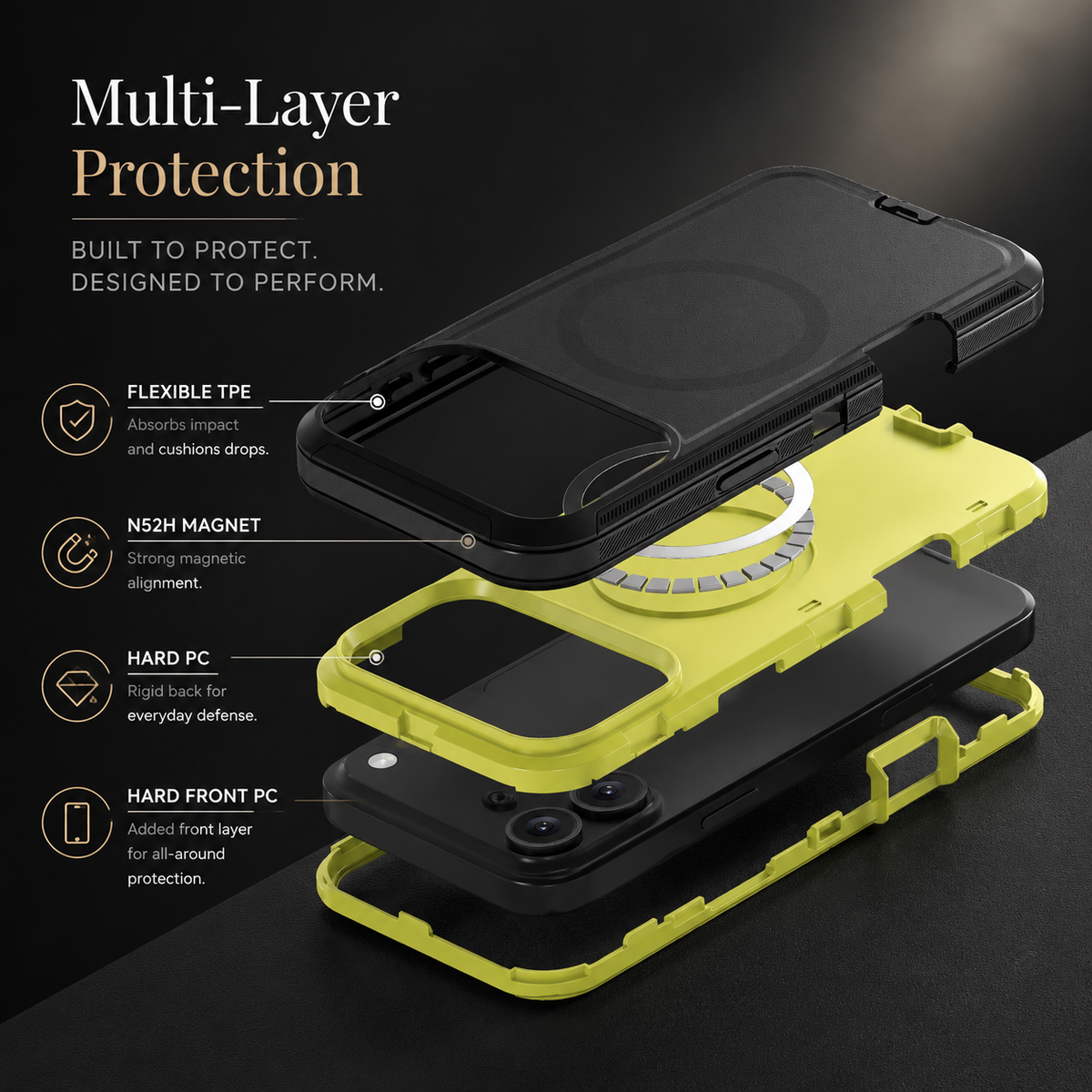 Premium iPhone Case MagSafe Rugged Armor Cover Shockproof PC TPU Defender Anti Slip Impact Resistant Durable Protective Full Coverage