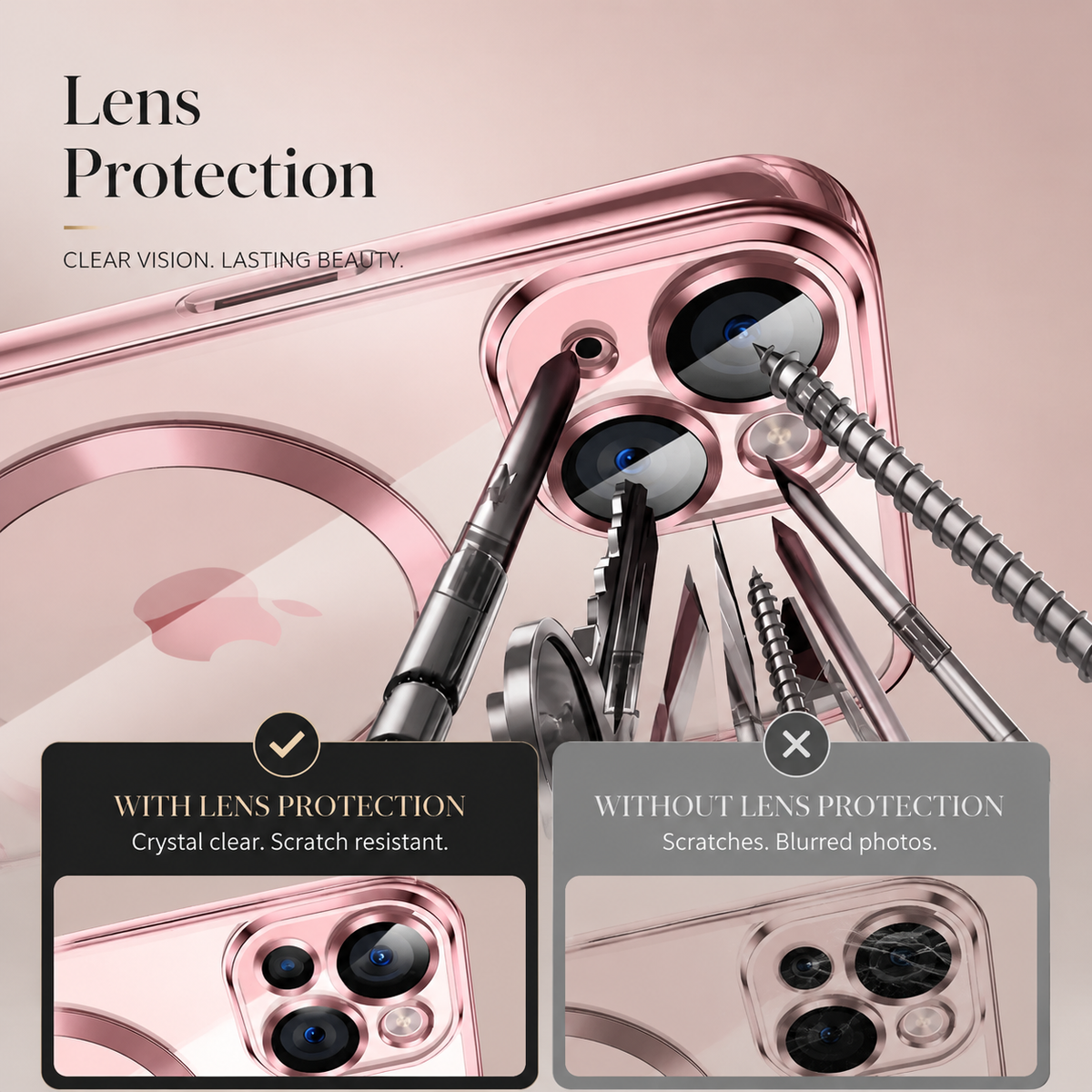 Premium iPhone Case MagSafe Transparent TPU Cover Magnetic Lens Protection Shockproof Anti Fingerprint Anti Scratch Full Coverage