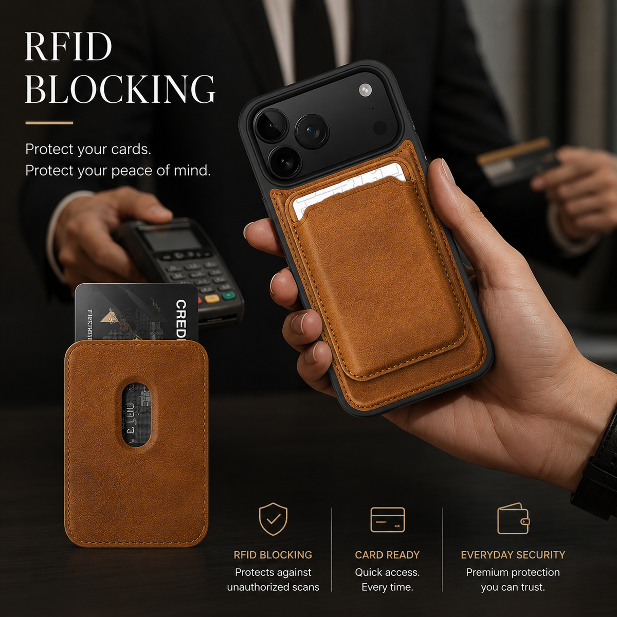Premium iPhone Case Magnetic 2 In 1 Leather Card Holder Cover Wireless Charging Compatible Shockproof Dual Layer Protective Case