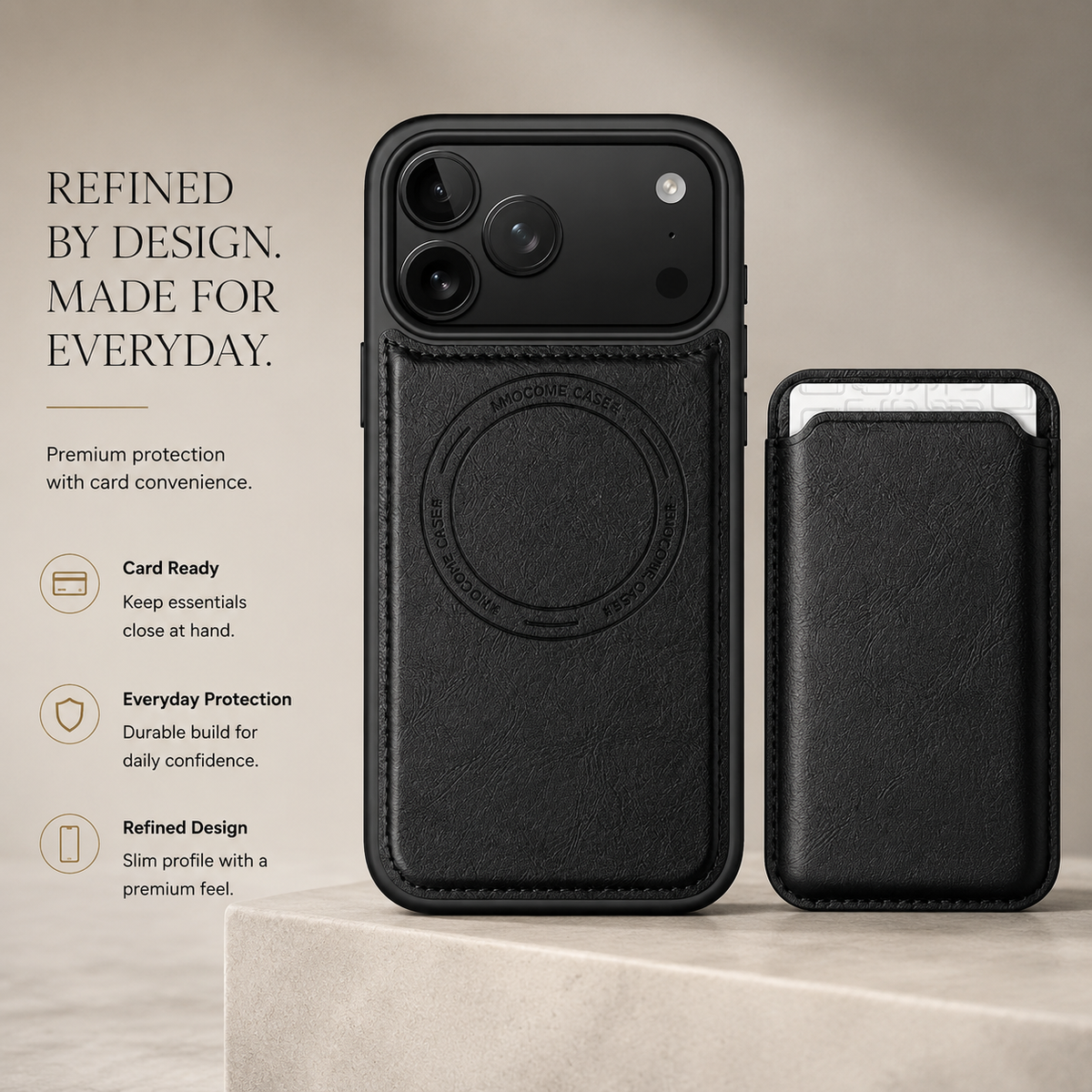 Premium iPhone Case Magnetic 2 In 1 Leather Card Holder Cover Wireless Charging Compatible Shockproof Dual Layer Protective Case