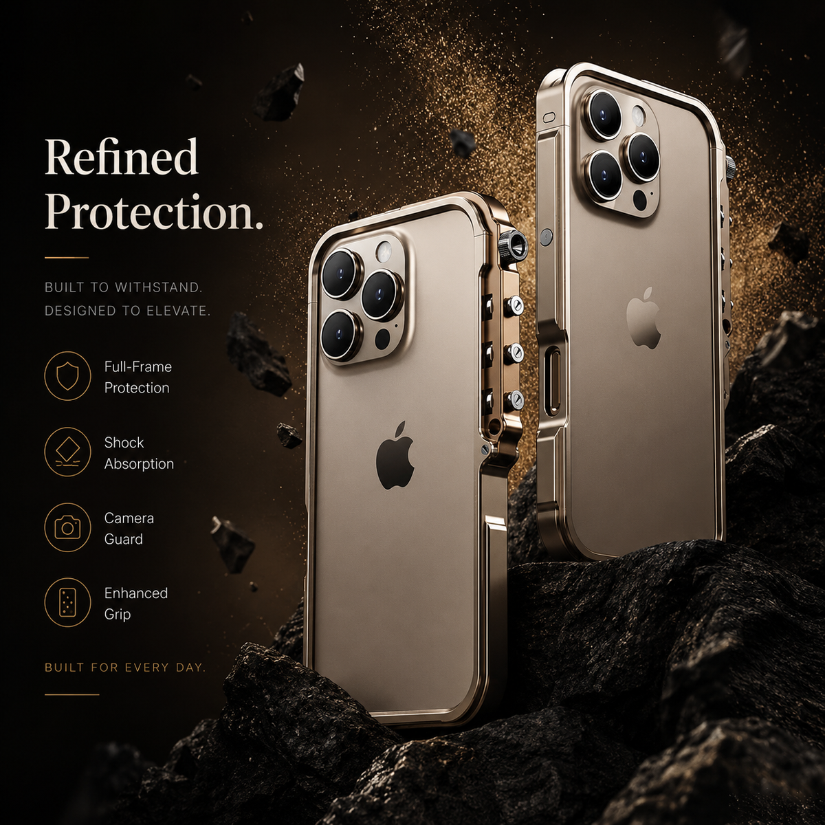 Premium iPhone Case Magnetic Aluminum Alloy Cyberpunk Bumper Shockproof Heat Dissipation Non Slip Lightweight Protective Frame