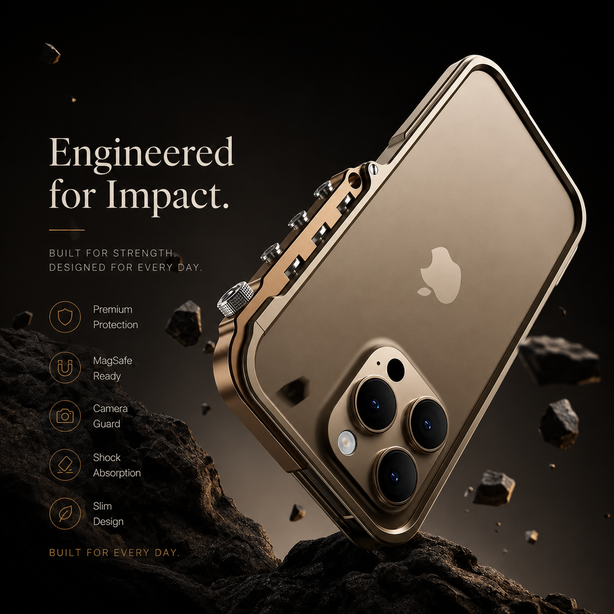 Premium iPhone Case Magnetic Aluminum Alloy Cyberpunk Bumper Shockproof Heat Dissipation Non Slip Lightweight Protective Frame