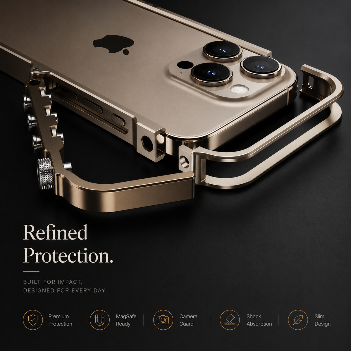 Premium iPhone Case Magnetic Aluminum Alloy Cyberpunk Bumper Shockproof Heat Dissipation Non Slip Lightweight Protective Frame
