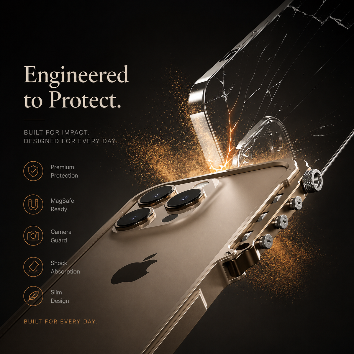 Premium iPhone Case Magnetic Aluminum Alloy Cyberpunk Bumper Shockproof Heat Dissipation Non Slip Lightweight Protective Frame