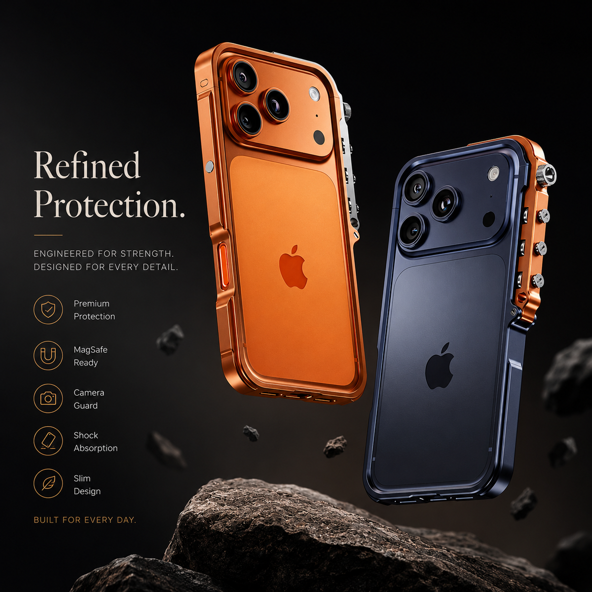 Premium iPhone Case Magnetic Aluminum Alloy Cyberpunk Bumper Shockproof Heat Dissipation Non Slip Lightweight Protective Frame
