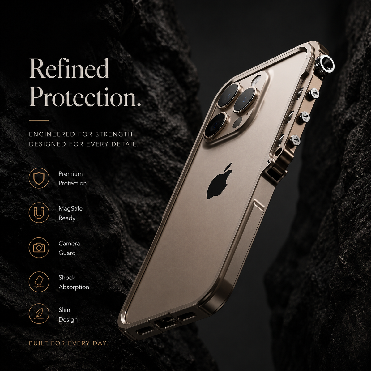 Premium iPhone Case Magnetic Aluminum Alloy Cyberpunk Bumper Shockproof Heat Dissipation Non Slip Lightweight Protective Frame