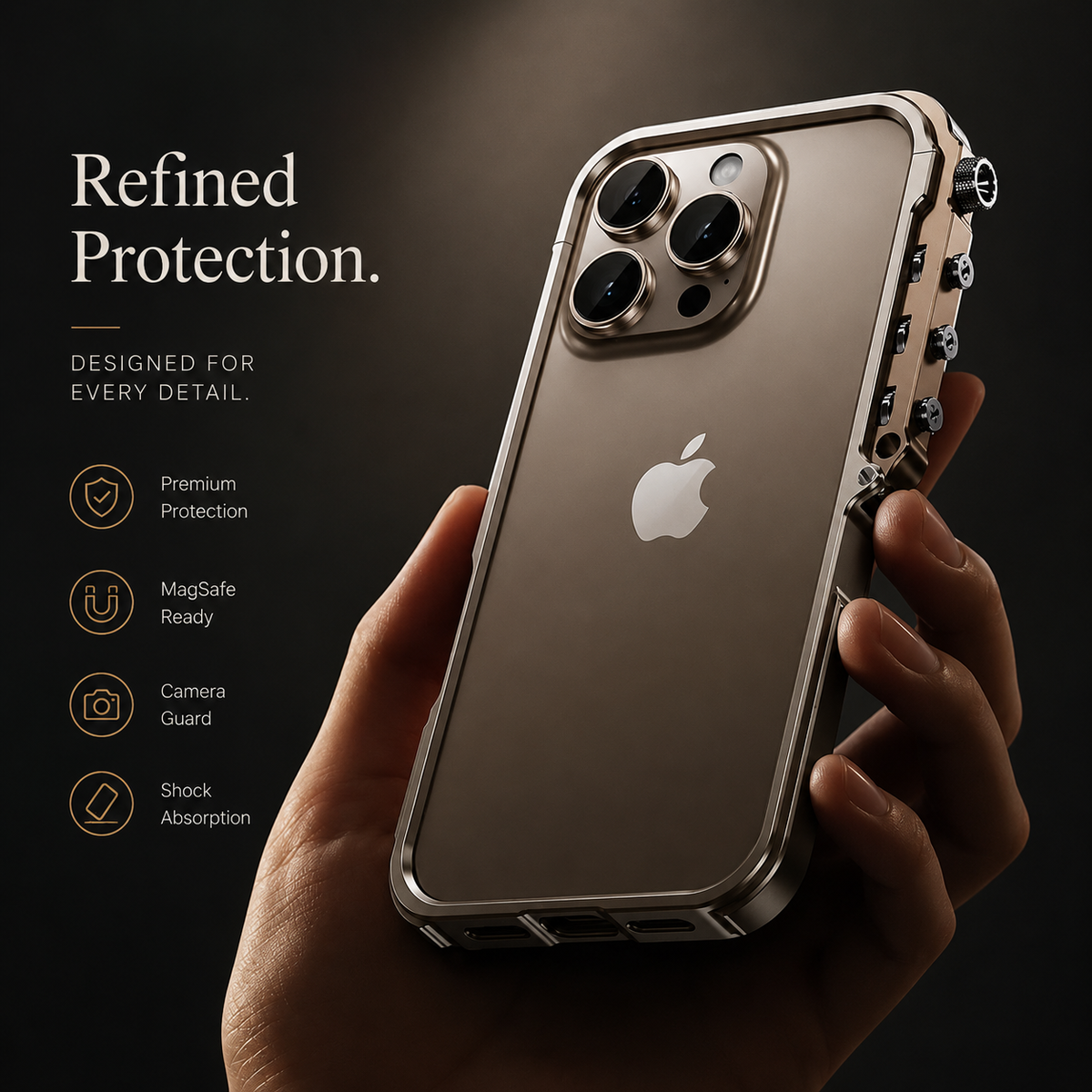 Premium iPhone Case Magnetic Aluminum Alloy Cyberpunk Bumper Shockproof Heat Dissipation Non Slip Lightweight Protective Frame