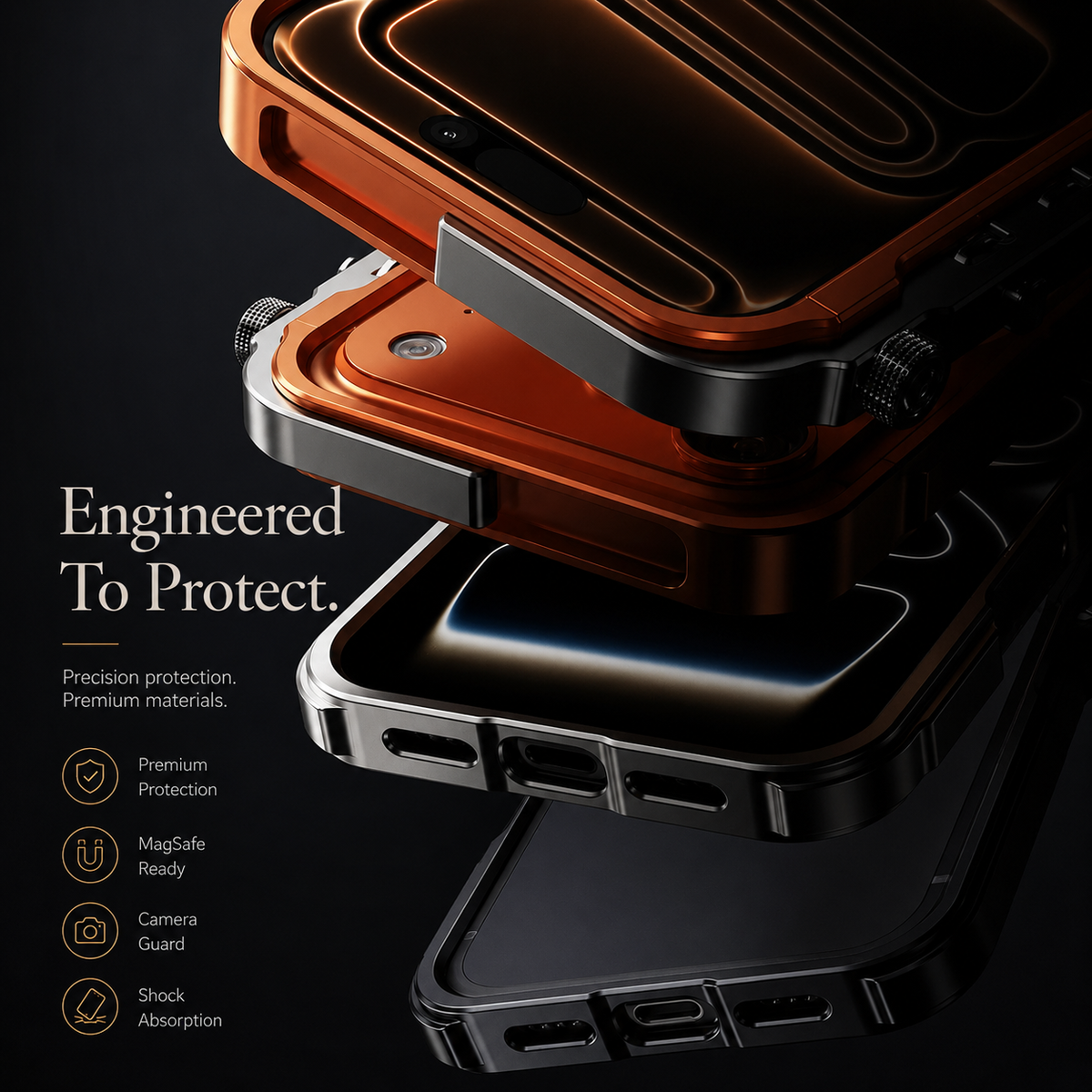 Premium iPhone Case Magnetic Aluminum Alloy Cyberpunk Bumper Shockproof Heat Dissipation Non Slip Lightweight Protective Frame