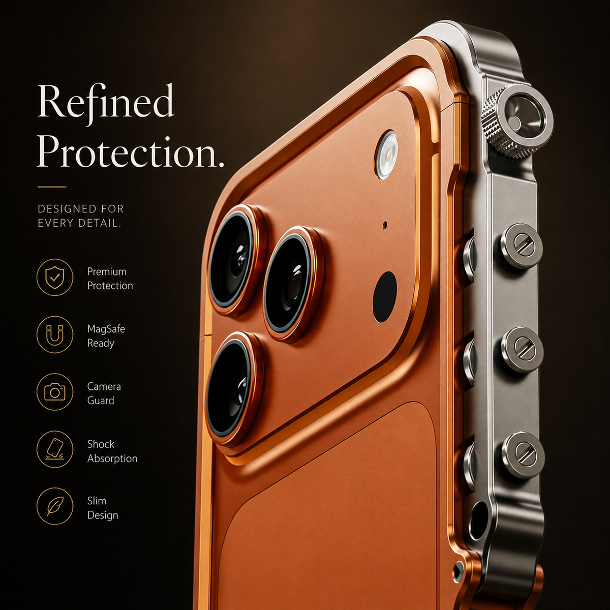 Premium iPhone Case Magnetic Aluminum Alloy Cyberpunk Bumper Shockproof Heat Dissipation Non Slip Lightweight Protective Frame