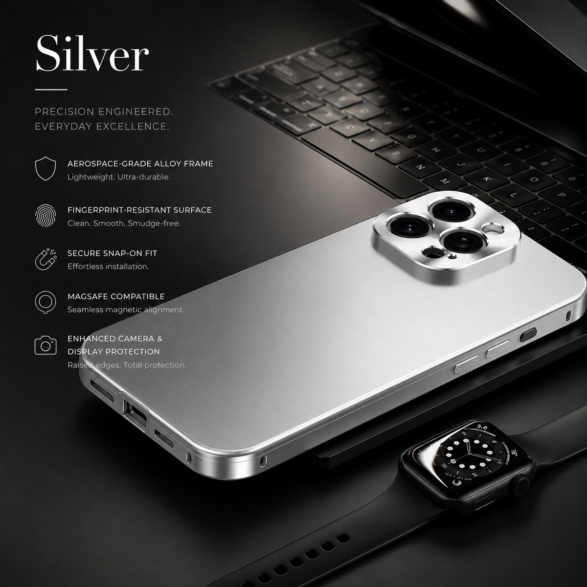 Premium iPhone Case Magnetic Aluminum Frame Shockproof Protective Cover Full Camera Lens Protection Slim Metal Design Wireless Charging Compatible