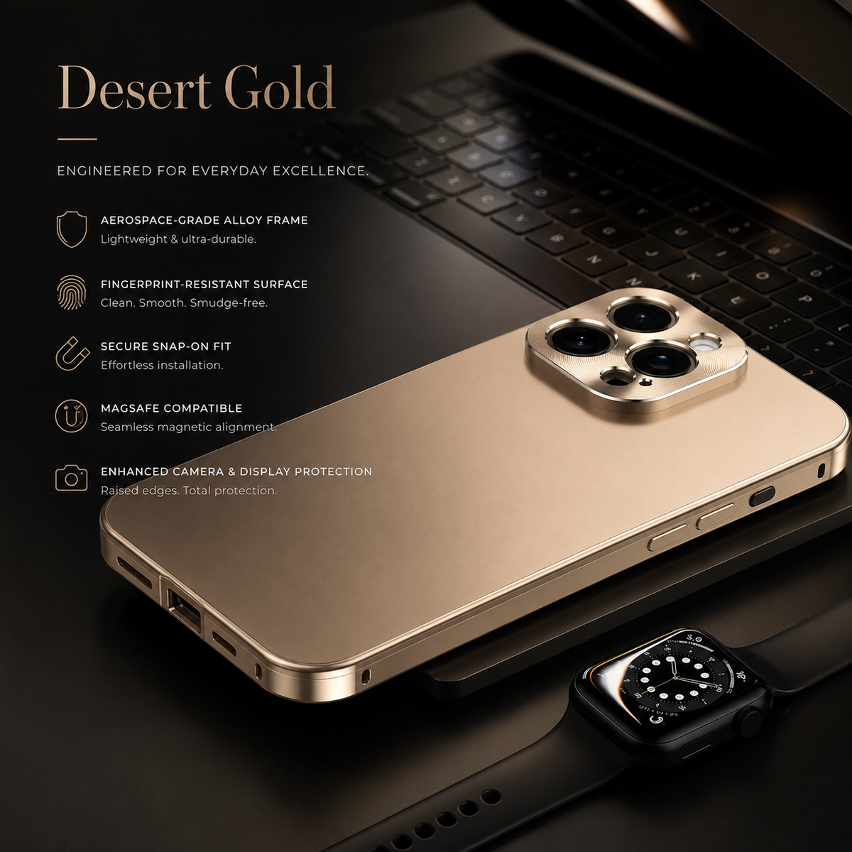 Premium iPhone Case Magnetic Aluminum Frame Shockproof Protective Cover Full Camera Lens Protection Slim Metal Design Wireless Charging Compatible