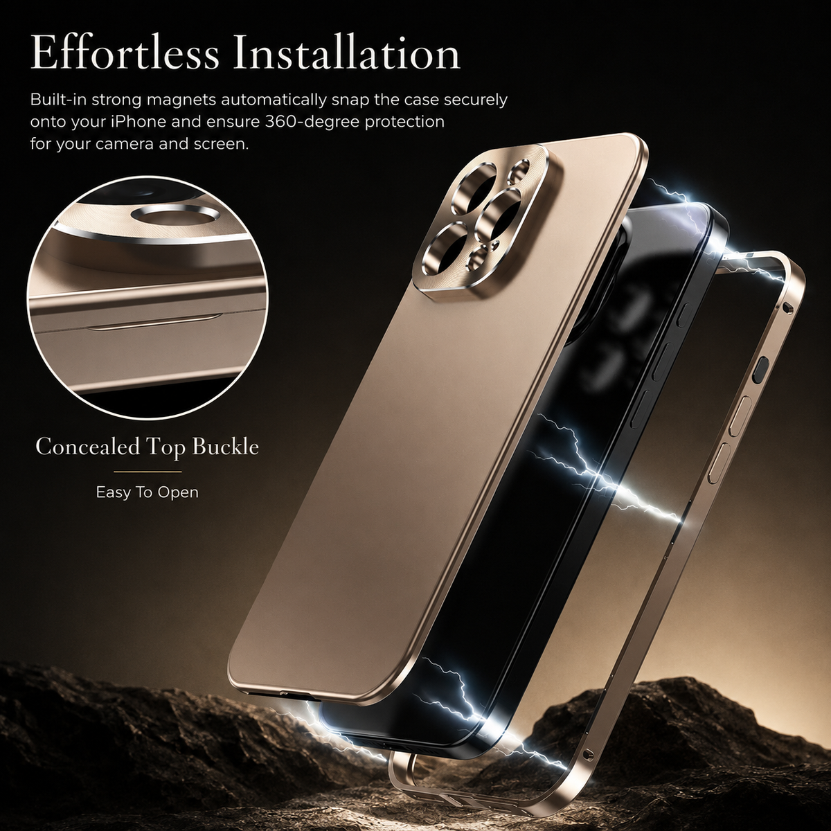 Premium iPhone Case Magnetic Aluminum Frame Shockproof Protective Cover Full Camera Lens Protection Slim Metal Design Wireless Charging Compatible
