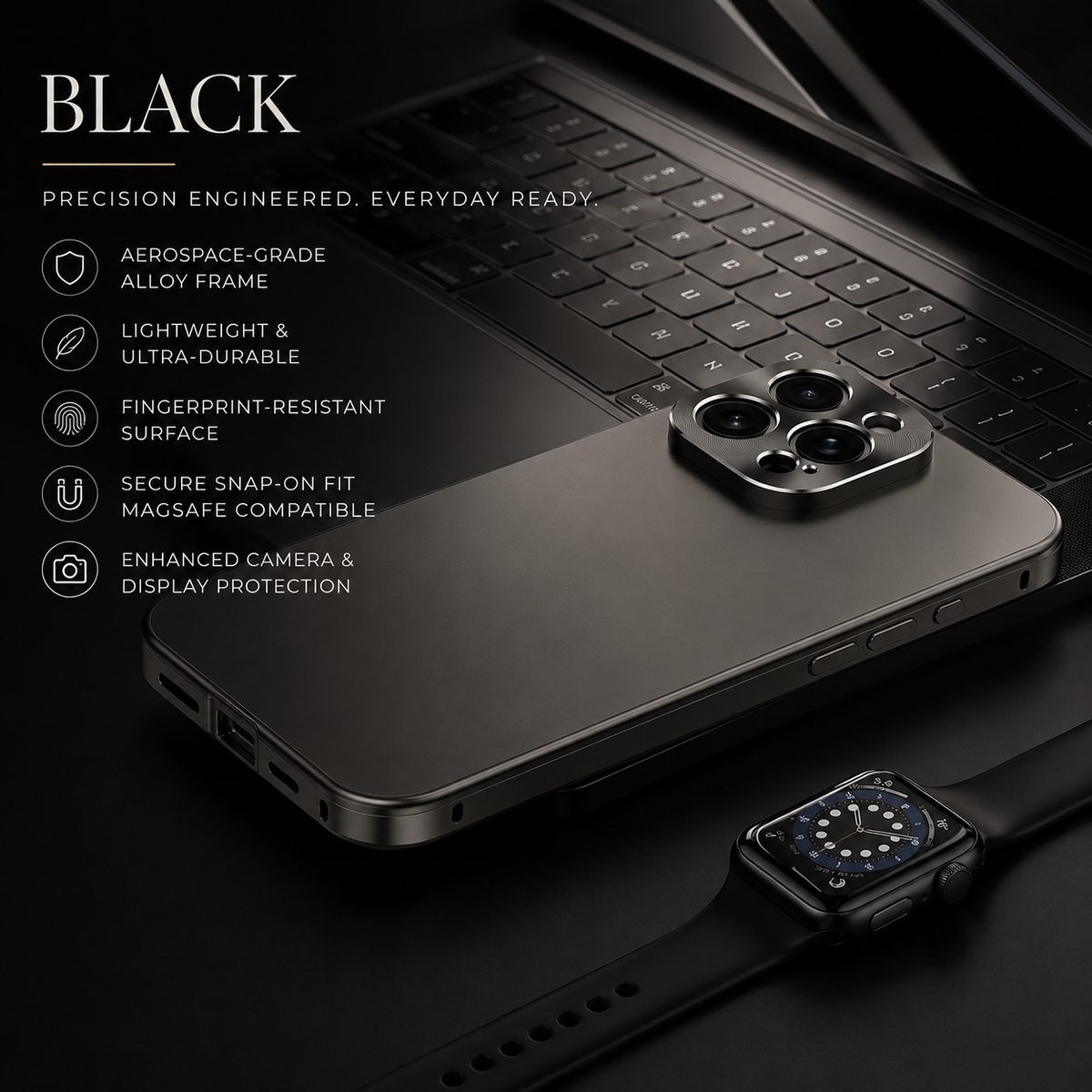 Premium iPhone Case Magnetic Aluminum Frame Shockproof Protective Cover Full Camera Lens Protection Slim Metal Design Wireless Charging Compatible