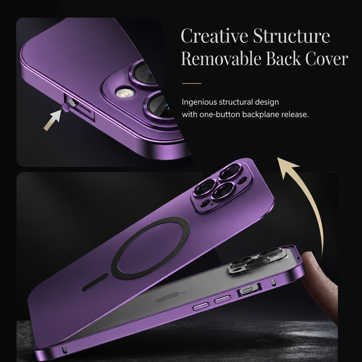 Premium iPhone Case Magnetic Aluminum Metal Frame Cover Hard PC Back MagSafe Shockproof Matte Anti Fingerprint Protection