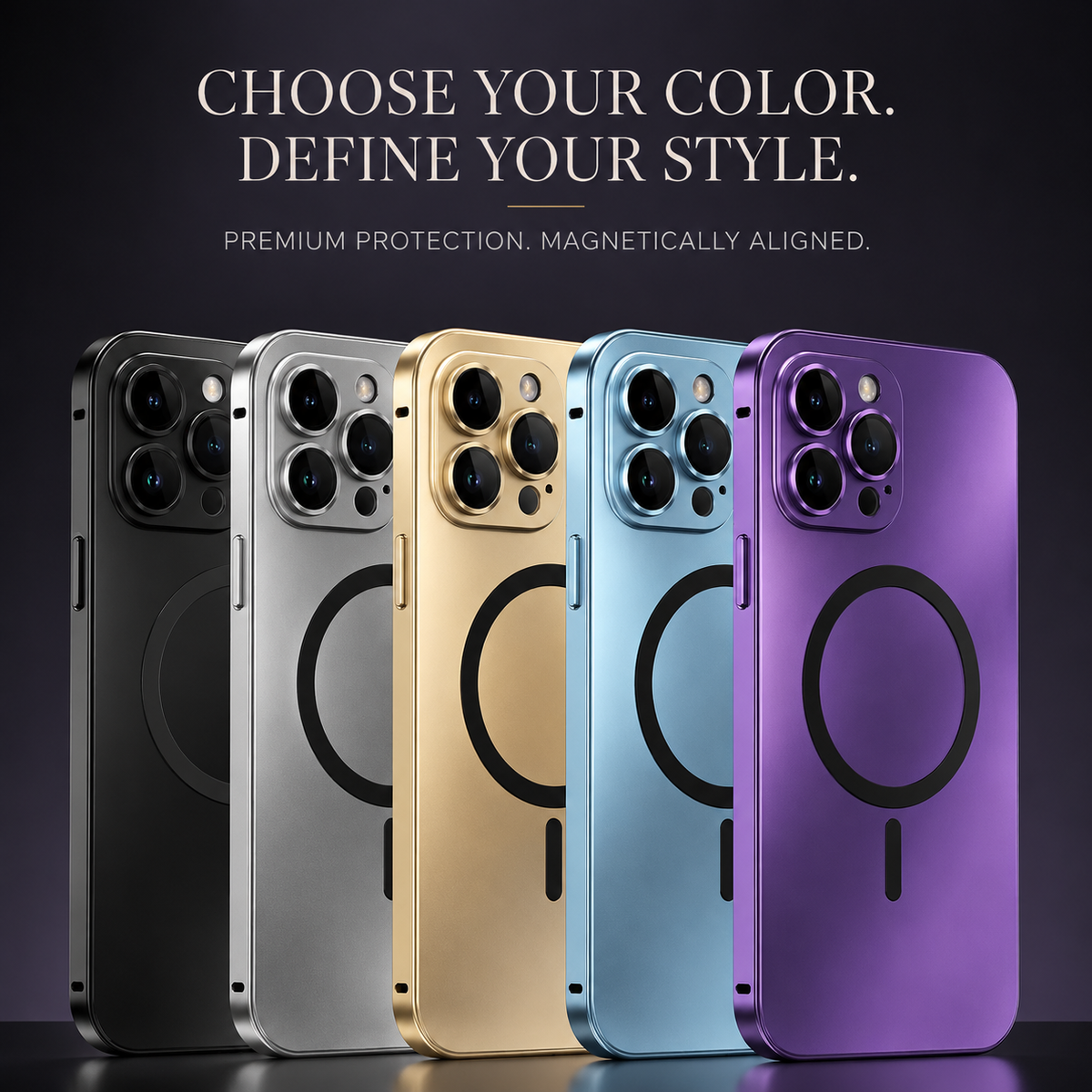 Premium iPhone Case Magnetic Aluminum Metal Frame Cover Hard PC Back MagSafe Shockproof Matte Anti Fingerprint Protection