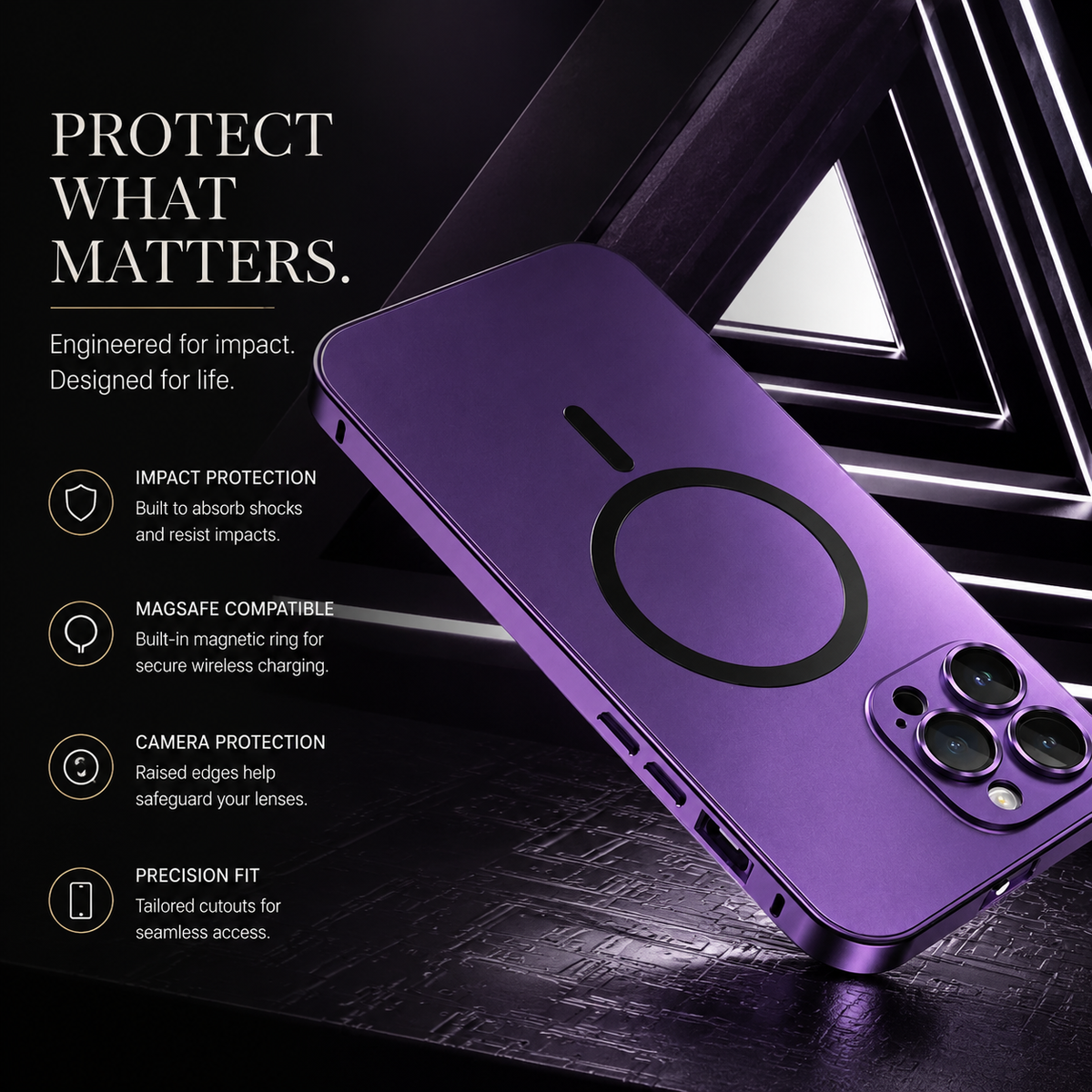 Premium iPhone Case Magnetic Aluminum Metal Frame Cover Hard PC Back MagSafe Shockproof Matte Anti Fingerprint Protection