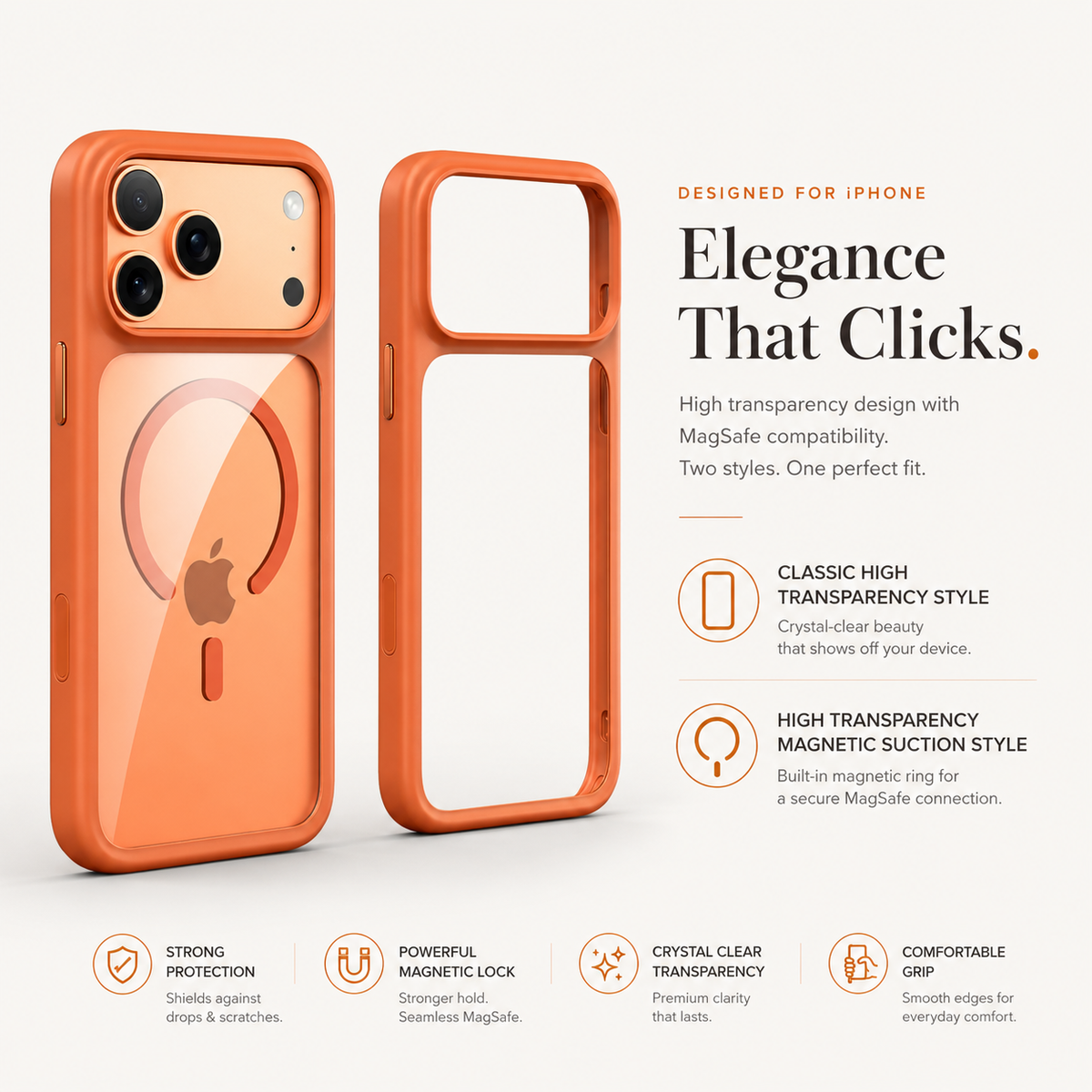 Premium iPhone Case Magnetic Clear Armor Cover MagSafe Compatible Shockproof Camera Protection Anti Scratch Full Coverage