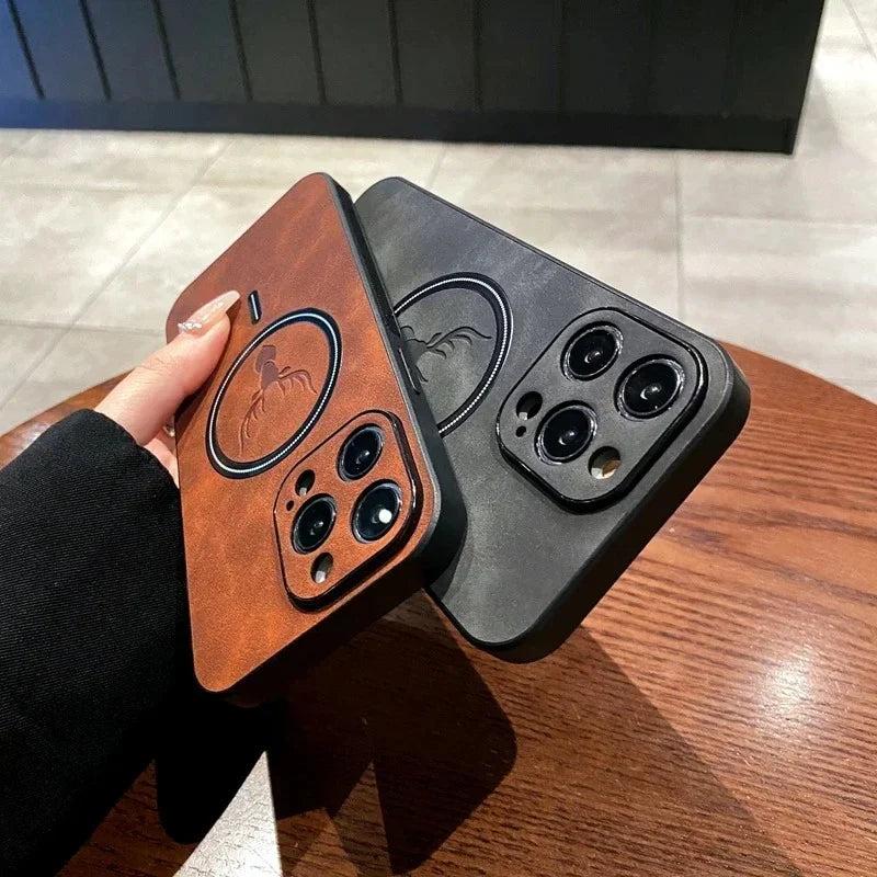 Premium iPhone Case Magnetic Deer Head Leather Cover Wireless Charging Compatible Shockproof Soft Protective Case with Matte Anti Fingerprint Finish