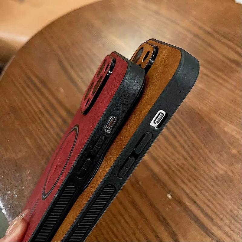 Premium iPhone Case Magnetic Deer Head Leather Cover Wireless Charging Compatible Shockproof Soft Protective Case with Matte Anti Fingerprint Finish