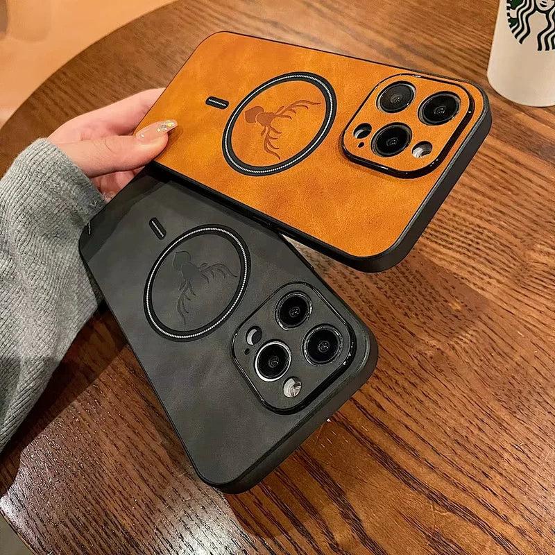 Premium iPhone Case Magnetic Deer Head Leather Cover Wireless Charging Compatible Shockproof Soft Protective Case with Matte Anti Fingerprint Finish
