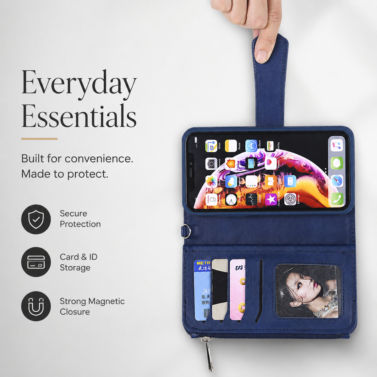 Premium iPhone Case Magnetic Detachable Wallet Flip Cover PU Leather Card Holder Stand Feature Full Protection