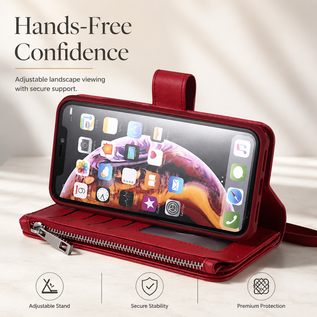 Premium iPhone Case Magnetic Detachable Wallet Flip Cover PU Leather Card Holder Stand Feature Full Protection