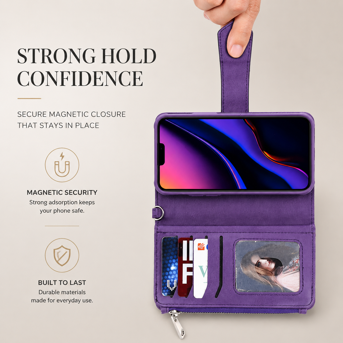 Premium iPhone Case Magnetic Detachable Wallet Flip Cover PU Leather Card Holder Stand Feature Full Protection