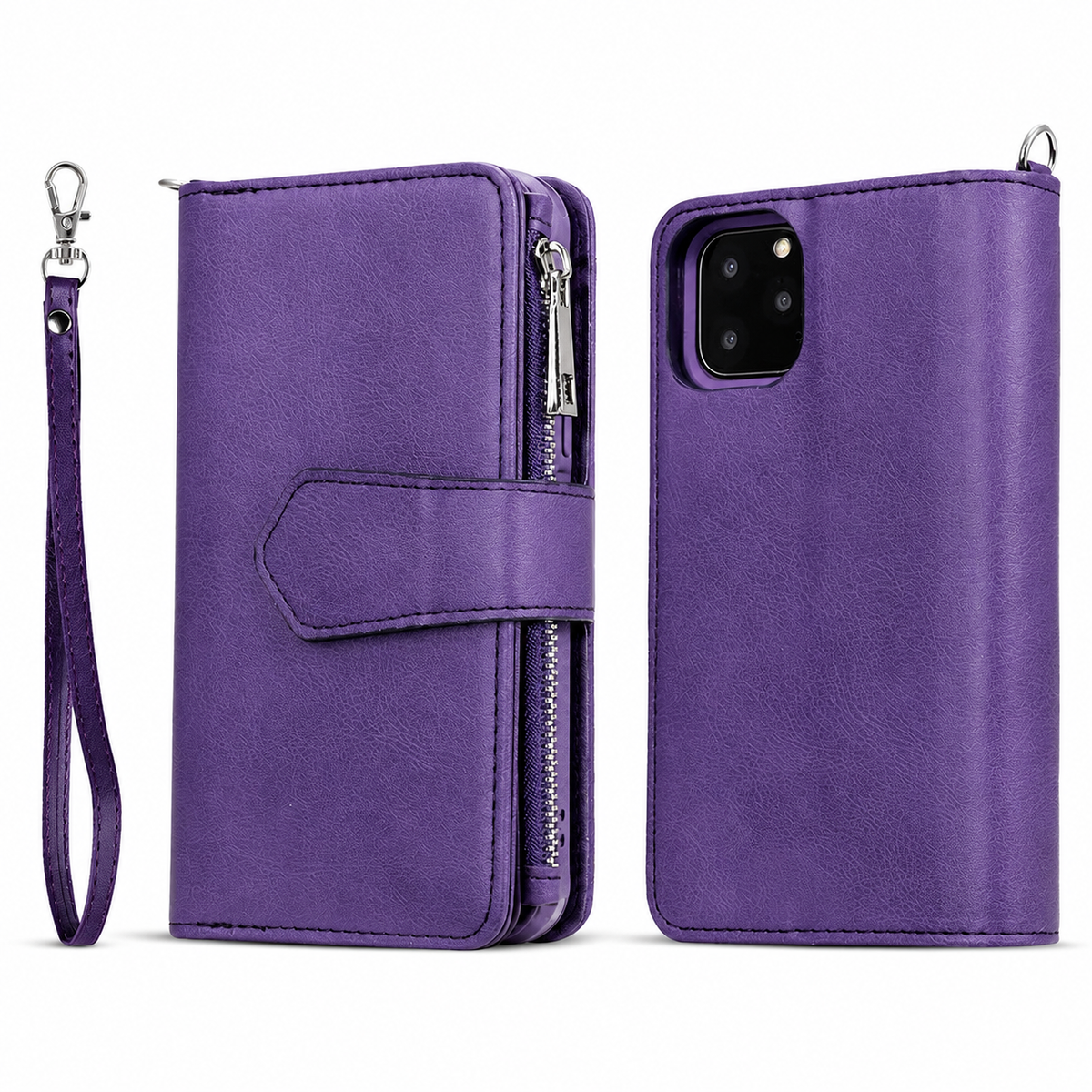 Premium iPhone Case Magnetic Detachable Wallet Flip Cover PU Leather Card Holder Stand Feature Full Protection