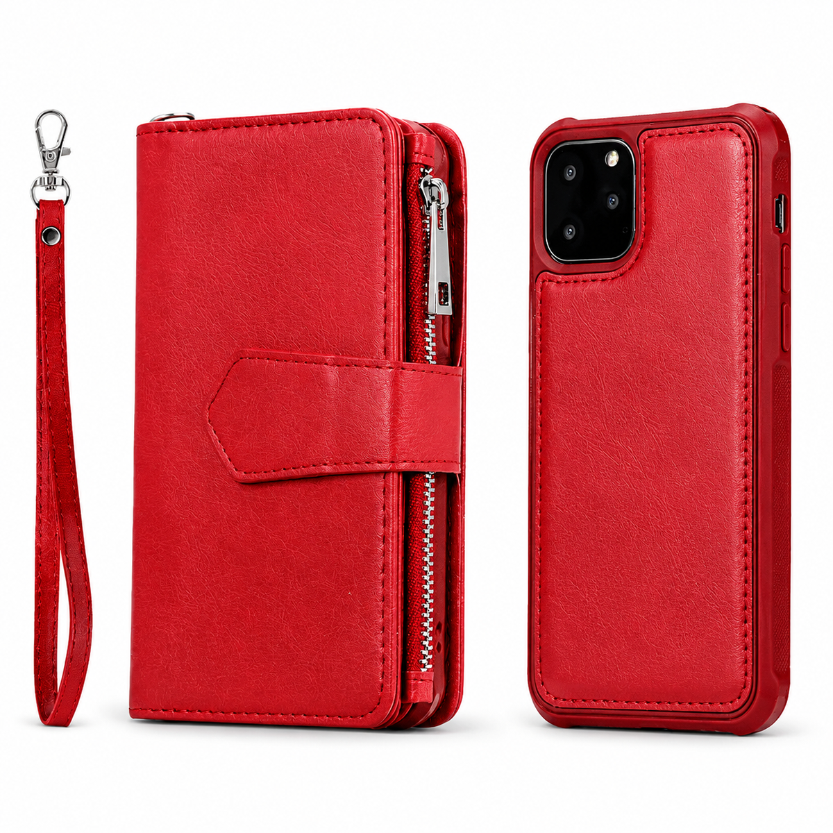 Premium iPhone Case Magnetic Detachable Wallet Flip Cover PU Leather Card Holder Stand Feature Full Protection