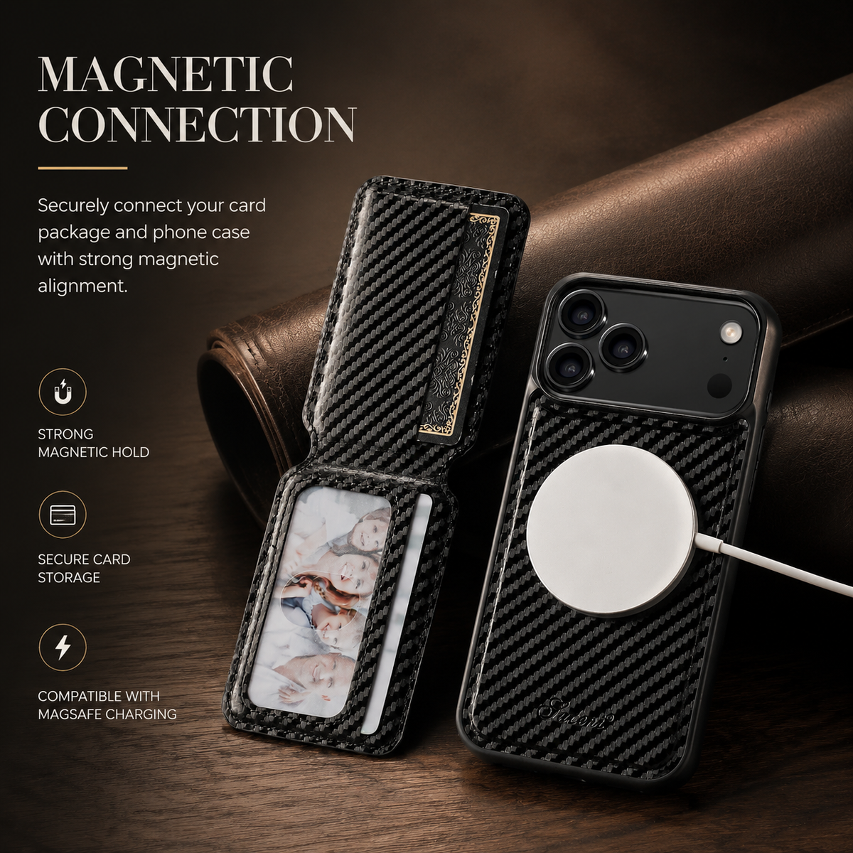 Premium iPhone Case Magnetic Faux Leather Wallet Cover Card Holder Stand MagSafe Shockproof Slim Full Coverage