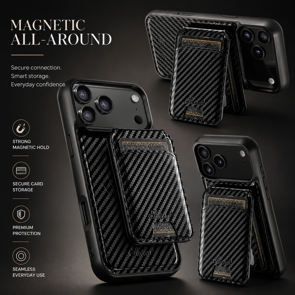 Premium iPhone Case Magnetic Faux Leather Wallet Cover Card Holder Stand MagSafe Shockproof Slim Full Coverage