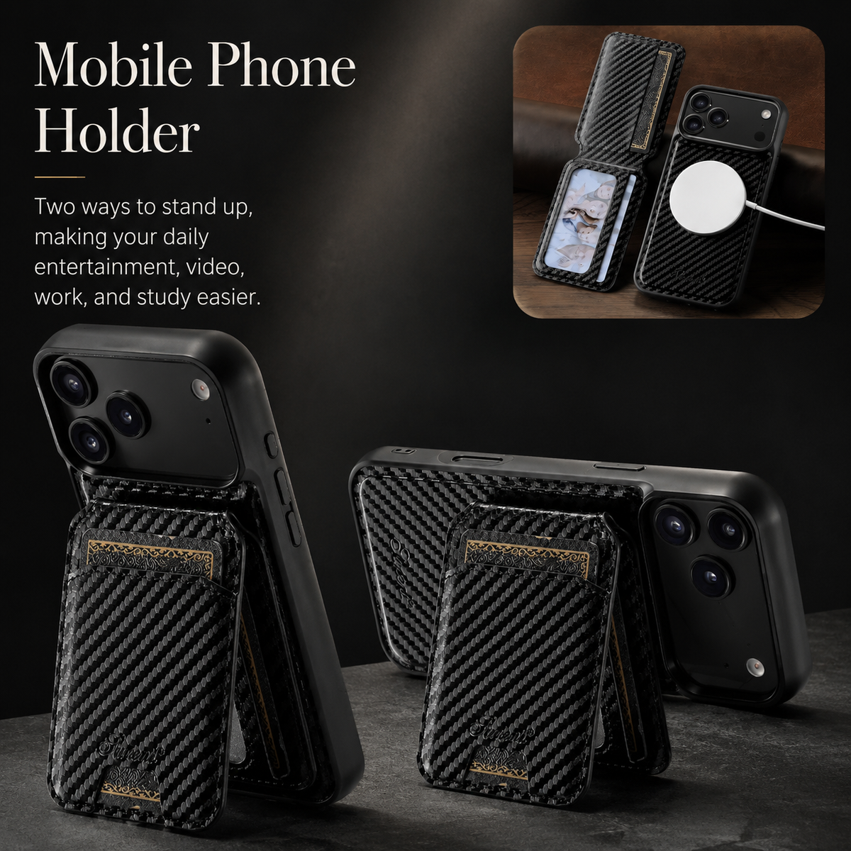 Premium iPhone Case Magnetic Faux Leather Wallet Cover Card Holder Stand MagSafe Shockproof Slim Full Coverage