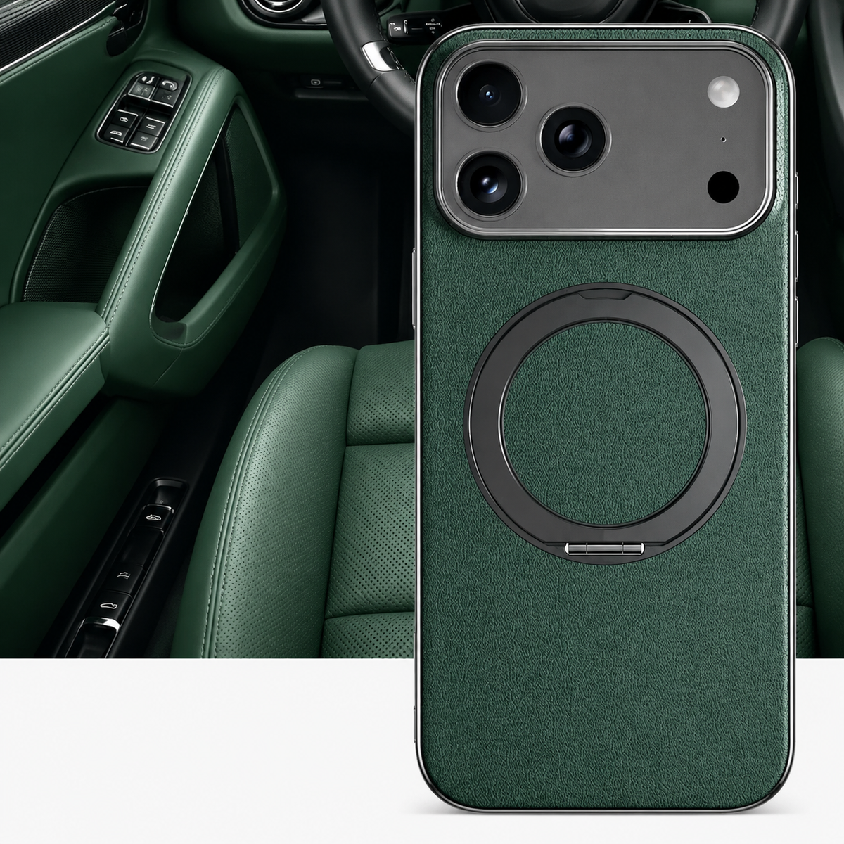 Premium iPhone Case Magnetic Leather Protective Cover Rotating Ring Holder Shockproof Full Lens Protection Slim PC TPU Full Coverage