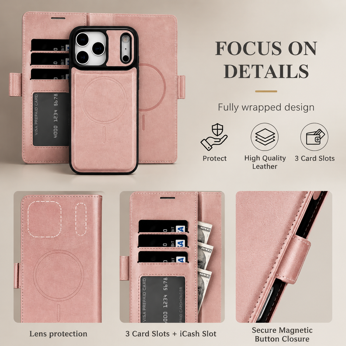 Premium iPhone Case Magnetic Leather Wallet Cover Flip Card Holder MagSafe Dual Layer Shockproof Matte Protection