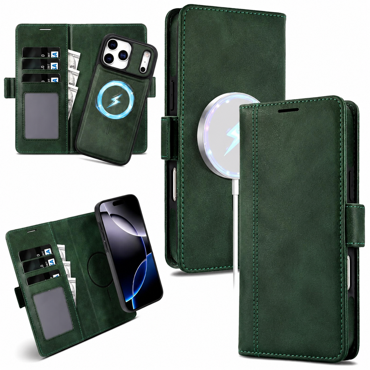 Premium iPhone Case Magnetic Leather Wallet Cover Flip Card Holder MagSafe Dual Layer Shockproof Matte Protection