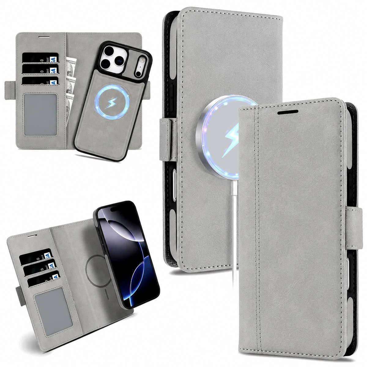 Premium iPhone Case Magnetic Leather Wallet Cover Flip Card Holder MagSafe Dual Layer Shockproof Matte Protection