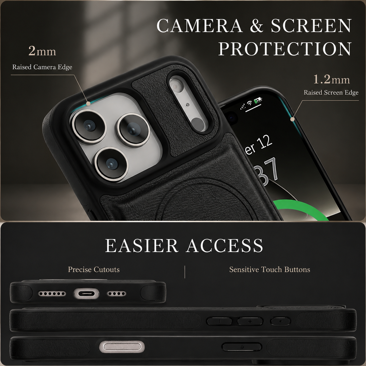 Premium iPhone Case Magnetic Leather Wallet Cover Flip Card Holder MagSafe Dual Layer Shockproof Matte Protection