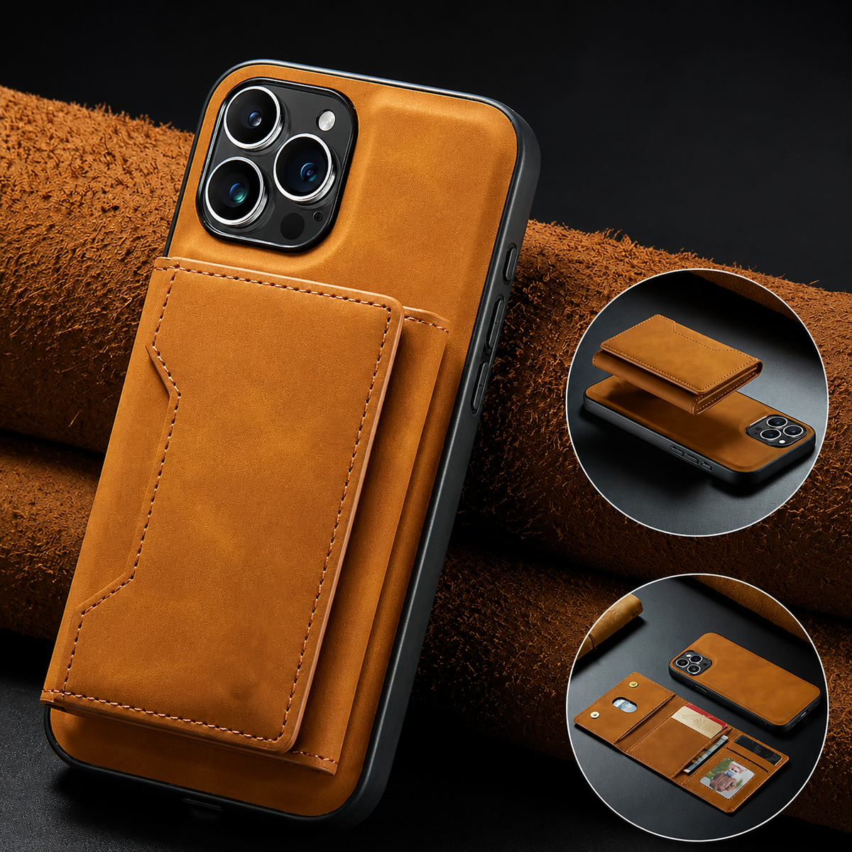 Premium iPhone Case Magnetic Leather Wallet Cover Kickstand Card Holder Money Storage Shockproof Protective Design