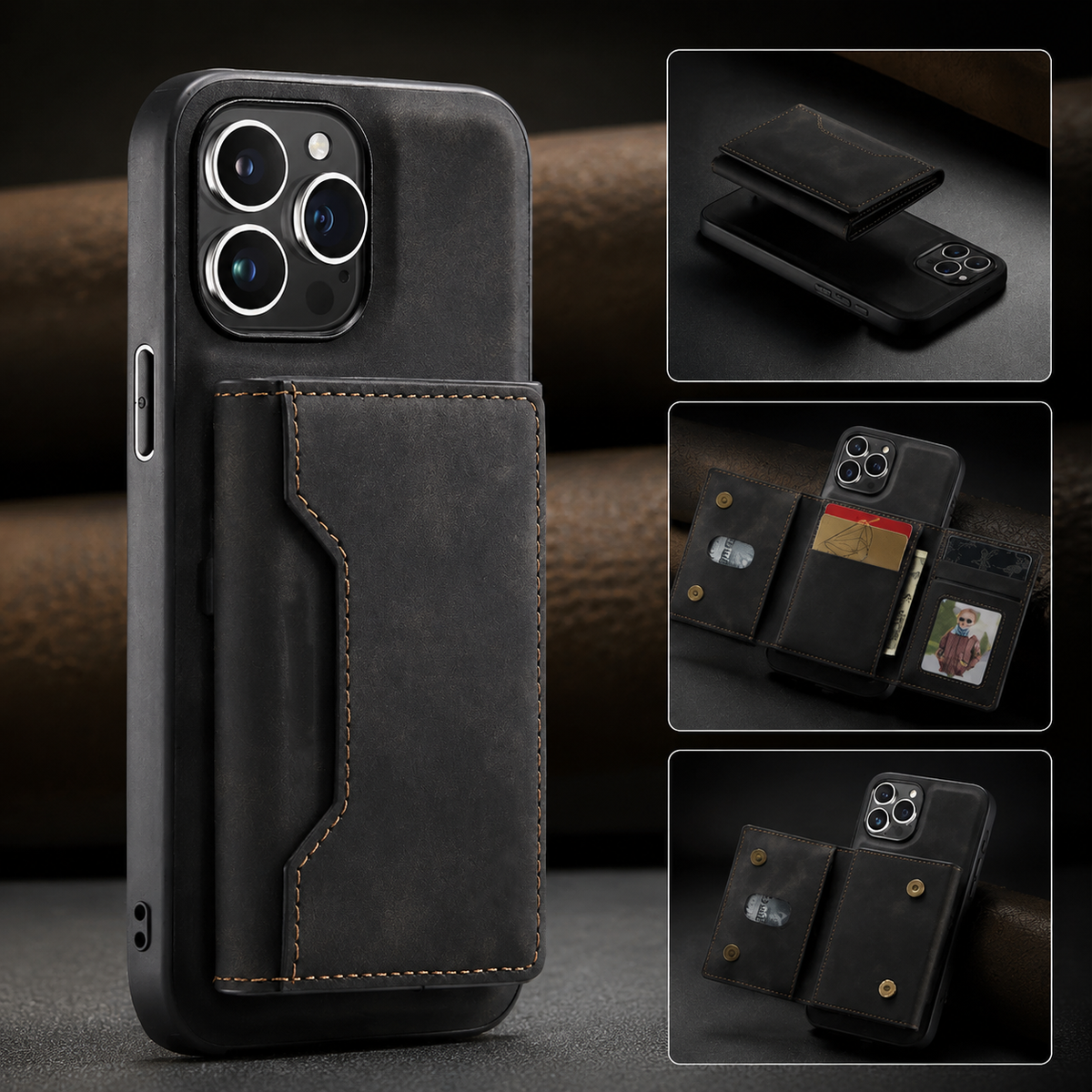 Premium iPhone Case Magnetic Leather Wallet Cover Kickstand Card Holder Money Storage Shockproof Protective Design